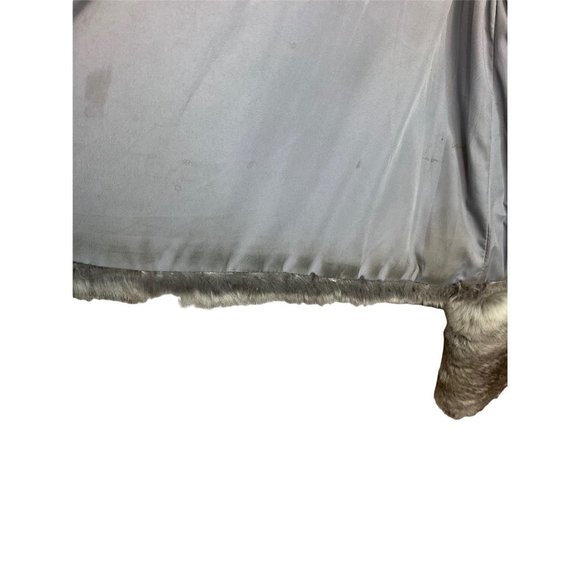 June Grey Reversible Rabbit Fur Jacket Leather Trim/polyester Side Jacket Size L - Picture 6 of 16